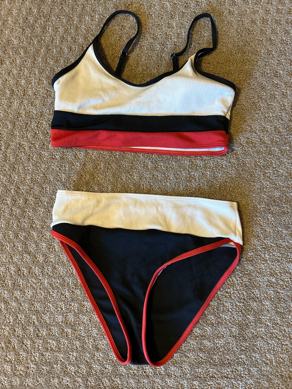Colorblock Bikini Set in White, Black & Red